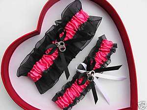 Wedding Garter Set Hot Pink Black Police Handcuffs  