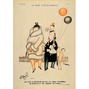 1925 French Family Children Balloons Dog Jaques Print   Original Print 