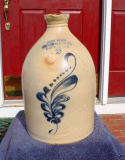New York Stoneware Company 2 Gal Decorated Syrup Jug  