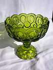 Vintage Fenton Art Glass open rose comport in green  