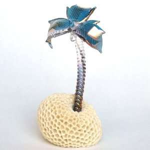    Hand Blown Glass Palm Tree Figurine on Coral 