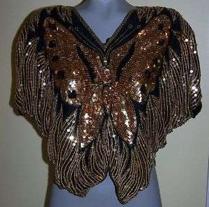 VTG. VALACHI CREATIONS GOLD SEQUINS BEADS EVENING WEAR  