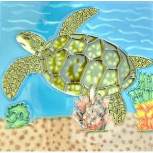   BD 0044 Turtle with Corrals 8 x 8 in Ceramic Tile