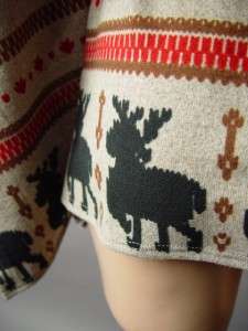 MOOSE Fair Isle Country Pattern Tie Waist Poncho Pullover Jumper fp 