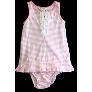 Ralph Lauren Infant Girl 2 Piece Layette Dress Set Pink Striped; Size 