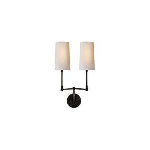 Thomas OBrien Ziyi Double Sconce in Bronze with Natural Paper Shades 
