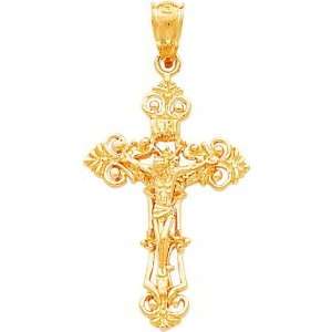  14K Gold INRI Crucifix Pendant Jewelry