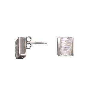  C.Z. SQUARE RHODIUM PLATED (.925) STERLING SILVER EARRINGS 