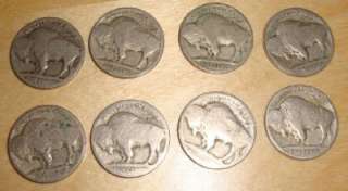 Lot of 8 INDIAN HEAD BUFFALO NICKELS Nickel Coin U.S. Coins NO VISIBLE 
