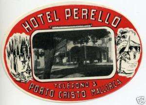 Hotel Perello   PORTO CRISTO MALLORCA   Old Label  