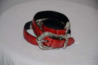 Brighton Red/Black Reversible Croc Leather Belt S/28  
