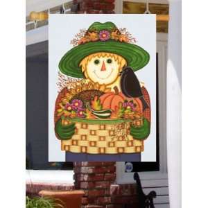  Scarecrow Fall Harvest Basket With Black Crow Large Flag 