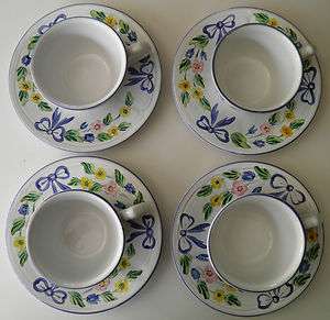   by Herend Hungary Hand Painted Village Pottery 4 Cup & Saucers  