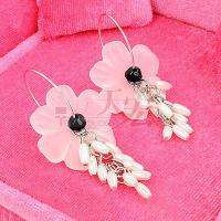 Fashion Elegant White Flower Beads Tassel Earrings Girl Gift Accessory 