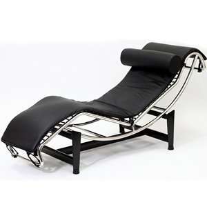  Le Corbusier Style LC4 Chaise in Genuine Leather in Black 