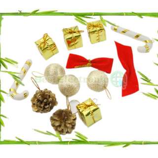 New Gift box/Ball/Pineal Xmas Tree Ornaments Kit Golden  
