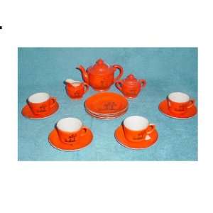    Vintage Toy China Orange Tea Set from Japan 