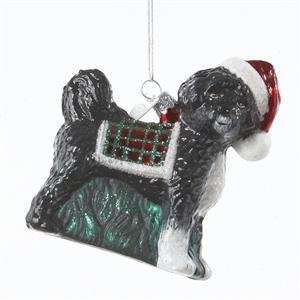  Portugese Water Dog in Sweater & Santa Hat Old World Glass 