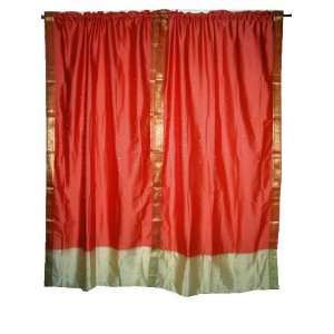  2 Peach Polysilk Sari Curtains Drapes Panels Gold Trim Border 