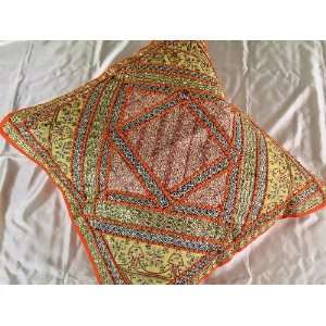  Orange Indian Floor Pillow Decorative Cushion Cover 26 