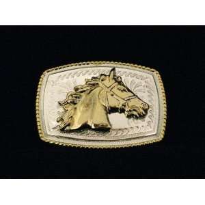   Head Cowboy Western 3d Square Gold and Silver Finishing Belt Buckle