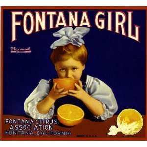 Fontana, San Bernardino County Fontana Girl Orange Citrus Fruit Crate 