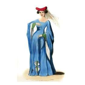 com Young lady costume of the 14th century, shows a blue tailed dress 