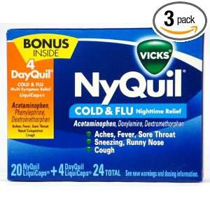  Nyquil Cold and Flu Nighttime Relief 20 Liquicaps + Bonus 4 Dayquil 