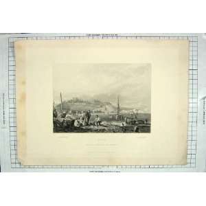  VIEW DOVER KENT CASTLE BOATS ANTIQUE ENGRAVING CHAMBERS 