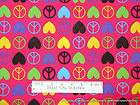 david textiles retro heart peace sign pink hippie retro flower power 