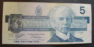 1986 OTTAWA CANADA 5 DOLLARS NOTE/PAPER MONEY LAURIER  