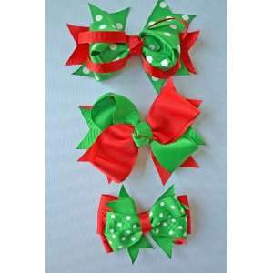   of 3 Boutique Christmas Chunky Grosgrain Ribbon Bows Girls Hair Clips