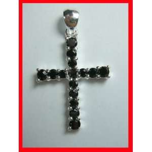  Faceted Black Onyx Cross Pendant Sterling Silver 