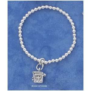  STERLING SILVER CHILDRENS 3MM BEADED STRETCH BRACELET WITH 