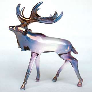 Elk Figurine of Hand Blown Glass with 24K Gold  