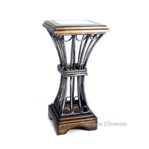  Wood Glass Pedestal Table, Wrought Iron Plant Stand 