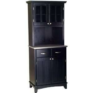   Furniture Black Buffet with Stainless Steel Top and Glass Door Hutch