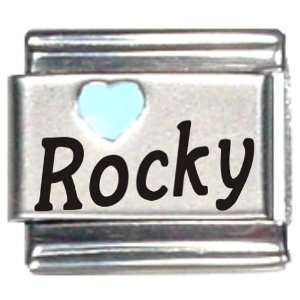  Rocky Light Blue Heart Laser Name Italian Charm Link 