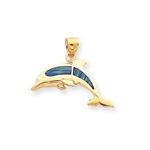  14k Yellow Gold Created Opal Dolphin Pendant Jewelry