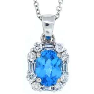  1.05ct Blue Topaz Pendant with Diamonds in 14Kt White Gold 
