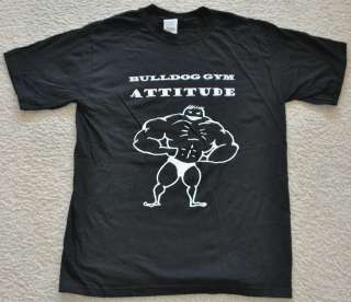 Bulldog Gym Attitude Bodybuilder Logo Workout Bodybuilding T Shirt Sz 