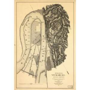  Civil War Map Approaches to Vicksburg and Rebel defences 
