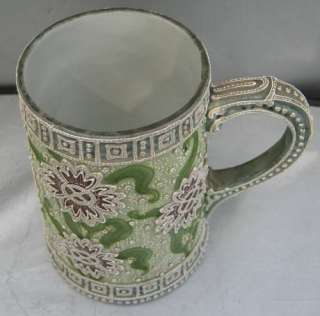 Scarce Antique Nippon Moriage Mug~Shades of Green~Fancy Handle  
