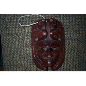  Oval Carved Wood Mask with Quetzal Birds 