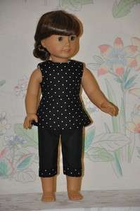 Black White Polka Dot Print Top Black Pant Set Fits American Girl Doll 