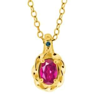   Pink Oval Tourmaline and Blue Diamond 18k Yellow Gold Pendant Jewelry