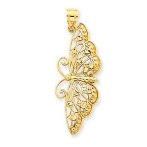  14k Yellow Gold Filigree Fancy Butterfly Pendant Jewelry