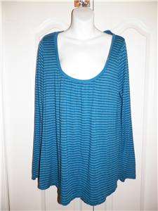 LUCKY BRAND Blue Striped SWING Long Sleeve Shirt XL X Large  