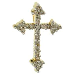 14k Gold Fleury Cross Diamond Pendant w/ 0.15 Carat Brilliant Cut 