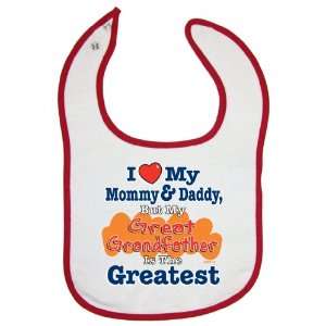 So Relative Red Piping Terry Cloth Baby Bib   I Love Mommy & Daddy 